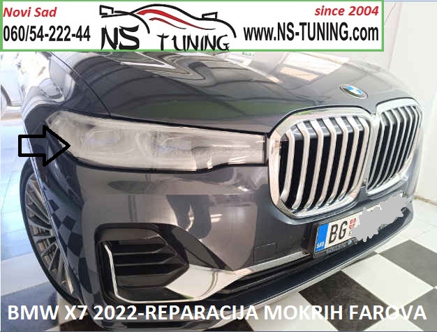 BMW X7 2020 2021 2022 mokar far vlaga kondenz servis reparacija farova novi sad ns tuning